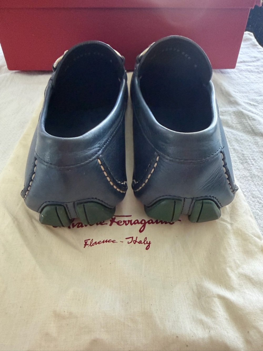 Salvatore Ferragamo Navy Leather Bit-Detail Loafers - Picture 6 of 8